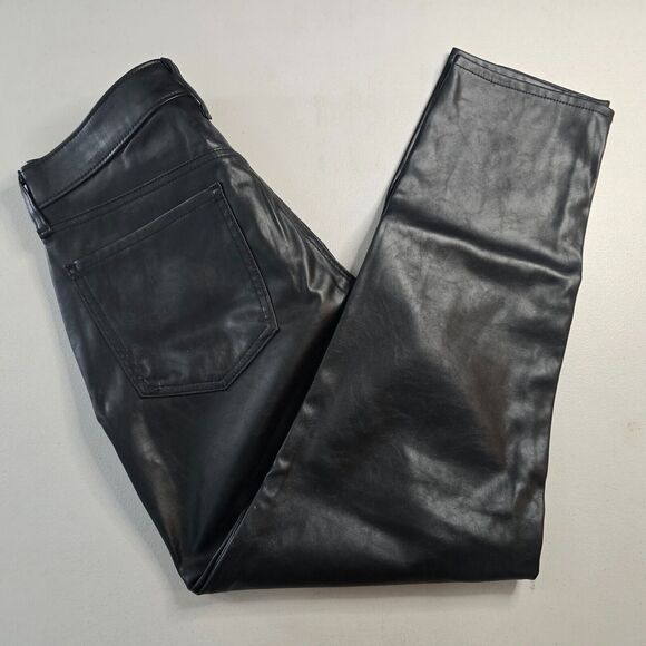 Old Navy Pants Women's 10 Black Faux Leather High Rise O.G. Straight Pockets - Picture 10 of 16